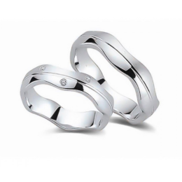 Abielusõrmuste komplekt hõbedast - 3 tsirkooni lainelised