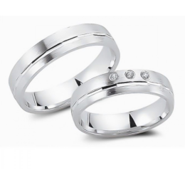 Abielusõrmuste komplekt hõbedast - 3 tsirkooni ja triibud Abielusõrmuste komplekt hõbedast - 3 tsirkooni ja triibud