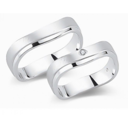 Abielusõrmuste komplekt hõbedast - tsirkoon, kandilised mateeritud