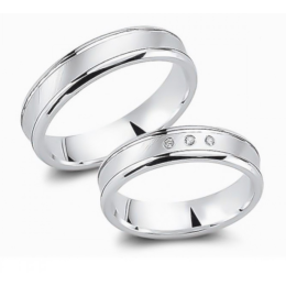 Abielusõrmuste komplekt hõbedast - 3 tsirkooni ja triibud 2 Abielusõrmuste komplekt hõbedast - 3 tsirkooni ja triibud 2