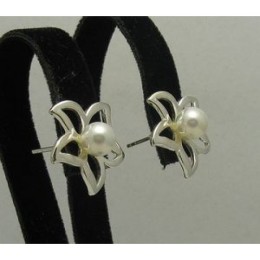 Hõbekõrvarõngad - lill pärliga